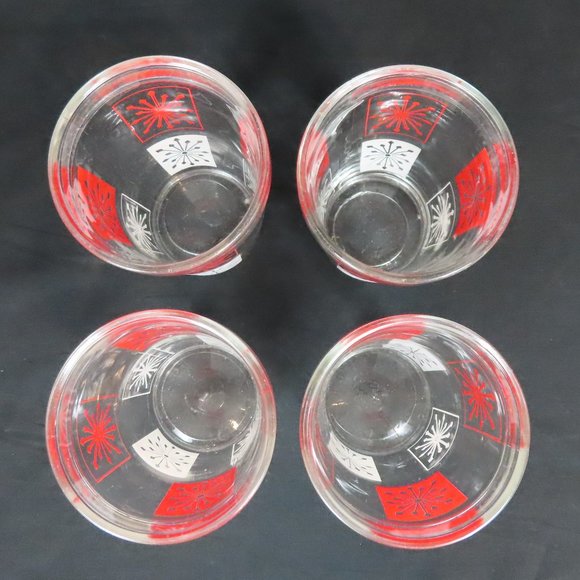 Set of 4 Vintage McM Starburst Hazel Atlas Red and White Design Drinking Glasses - Picture 3 of 12